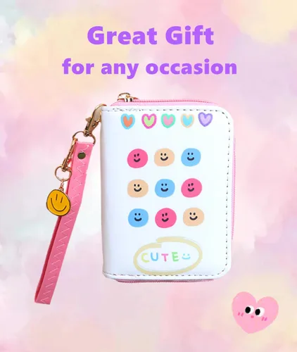 Miniatura 6 de Smile - Monedero con diseño de cara feliz, cartera pequeña para niñas, con dije, mini bolsas para monedas con correa, Cartera