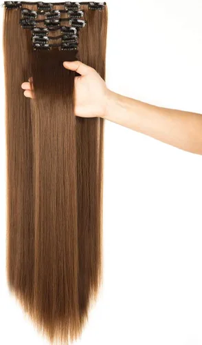 Miniatura 12 de Extensiones de pelo de 24 a 26 pulgadas, 6 unidades, 16 clips rizados, ondulados, rectos, gruesos, clip en extensiones de pelo sintético.