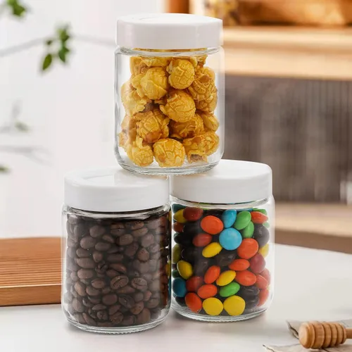 Miniatura 7 de Paquete de 12 tarros de vidrio de 8 onzas de boca regular, pequeños recipientes de almacenamiento de vidrio con tapas herméticas para gelatina