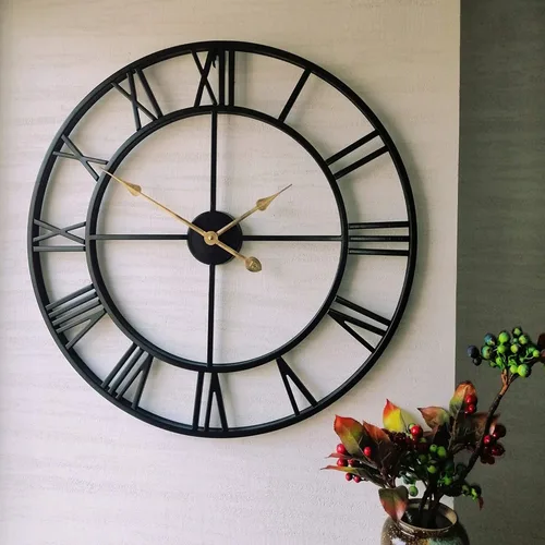 Miniatura 12 de Reloj de pared grande de 20 pulgadas para decoración del hogar para sala de estar, relojes de arte de hierro sin tictac, números romanos, metal Negro