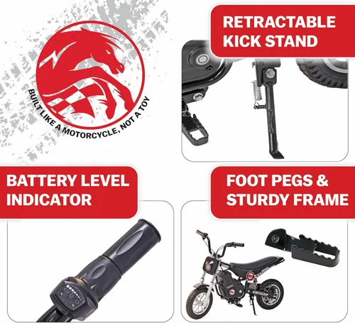Miniatura 6 de Burromax TT250 Motocicleta de tierra eléctrica para niños, 250w 24v 7ah, 2 velocidades, hasta 14 mph, para ciclistas de hasta 150 lb, mini bicicleta