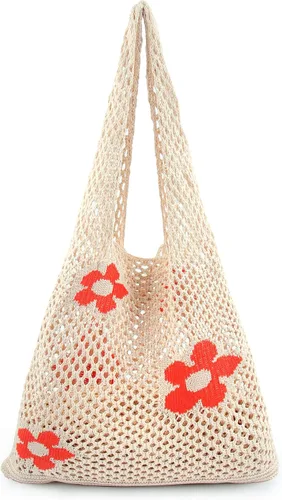 Miniatura 6 de ENBEI Bolsas bohemias, bolsa de punto de hombro, bolsa de mano Y2K estética, bolso de ganchillo lindo para mujeres, regalos hippie Rosa con seis