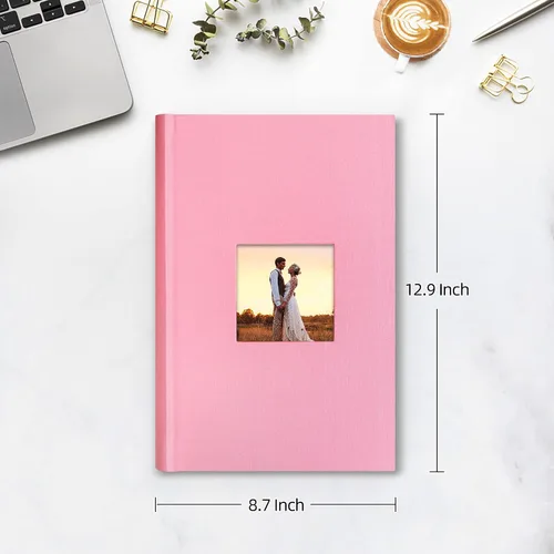Miniatura 2 de Mublalbum Álbum de fotos de 4 x 6 pulgadas, 300 fotos, cubierta de lino con áreas de notas, libro de fotos para boda, familia, bebé y vacaciones Rosa