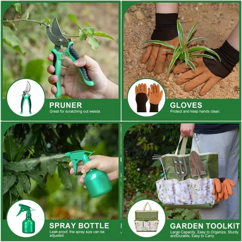 Miniatura 8 de Juego de herramientas de jardín de 9 piezas de alta calidad para mujeres - Herramientas de acero inoxidable resistentes a la oxidación con bolsa