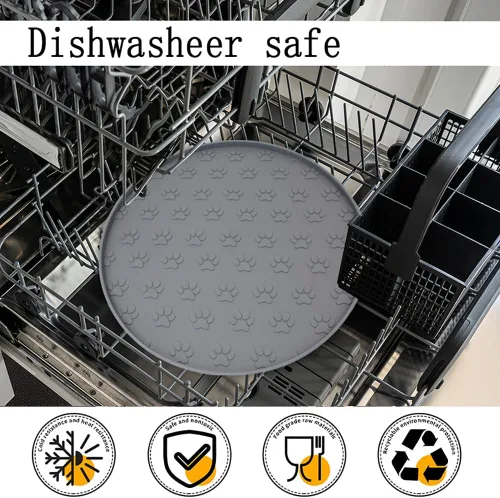 Miniatura 5 de Tapete de silicona para alimentos y agua, tapete de goma con borde elevado para cuencos de perro, evita que los alimentos y el agua manchen