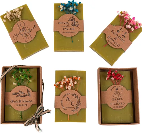 Miniatura 20 de Paquete de 10 decoraciones para baby shower de Happy Times Favors, regalos para baby shower, jabón mini vegano personalizado hecho a mano con aroma