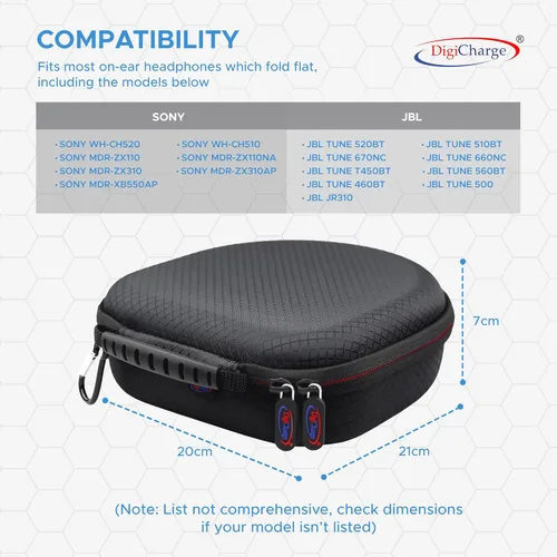 Miniatura 2 de Digicharge Funda de transporte para Sony WH-CH520 / WH-CH510 / MDR-ZX110, JBL Live 680NC / Tune 520BT / 510BT Auriculares inalámbricos Bluetooth