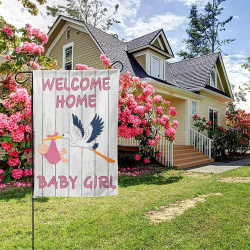 Miniatura 8 de Bandera de bienvenida para el jardín del bebé, cigüeña, baby shower, fiesta familiar, recién nacido, bandera de revelación de género, letrero