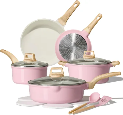 Miniatura 10 de CAROTE Juego de 14 piezas de ollas y sartenes antiadherentes, juego de utensilios de cocina de granito con inducción, juego de cocina antiadherente
