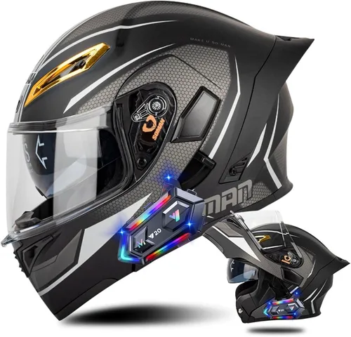 Miniatura 17 de Cascos de motocicleta modulares con Bluetooth de doble visera, aprobados por DOT FMVSS 218, casco de motocicleta abatible de cara completa