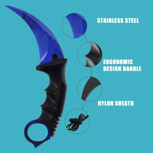 Miniatura 3 de Cuchillo Karambit de hoja fija de 3 piezas, herramienta de campamento, cuchillo de caza al aire libre con funda y cable, adecuado para senderismo