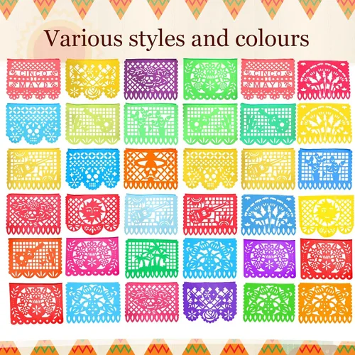 Miniatura 3 de Preboun Mantel de plástico mexicano y pancarta de papel picado mexicano, suministros de decoración de fiesta para mesas rectangulares, carnaval