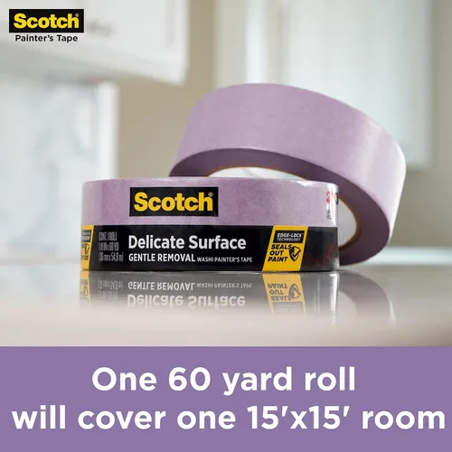 Miniatura 12 de Scotch Cinta para pintores de superficies delicadas, 0.94 pulgadas x 60 yardas, preparación de pintura sin daños, protege superficies delicadas