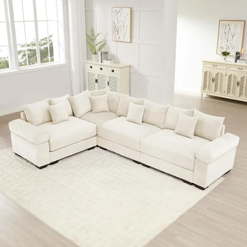 Sofá modular de gran tamaño de 117.3 pulgadas, sofás modulares grandes de pana para sala de estar, sofás de 3 plazas, moderno juego de sofá de Blanco