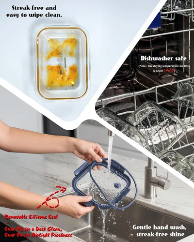 Miniatura 5 de Paquete de 12 recipientes de vidrio con tapas templadas, borosilicato, aptos para horno (-4 °F ~ 950 °F), herméticos, sin BPA, varios tamaños