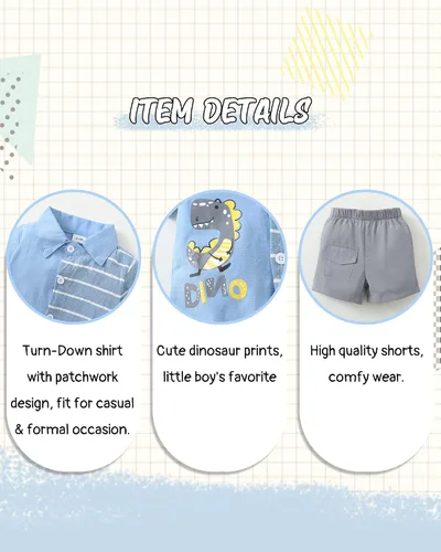 Miniatura 5 de KIMI BEAR Toddler Boys Clothes Baby Boy Outfit Summer Shirt Little Boy Shorts Set Cotton Clothes for Boys