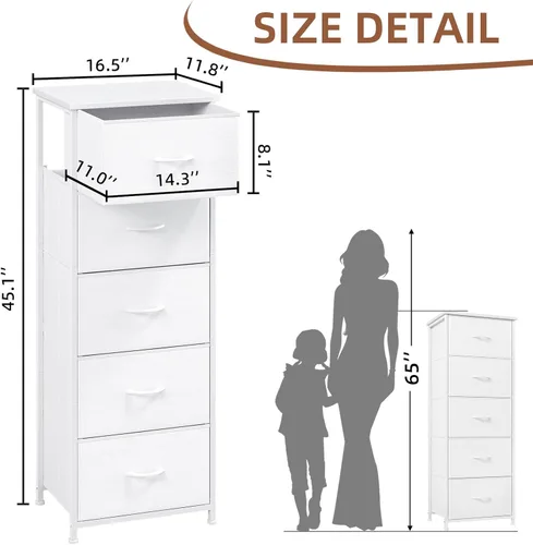 Miniatura 3 de Somdot - Cajonera alta para dormitorio, organizador de 5 cajones con cubos de tela extraíbles para la sala de estar, clóset, buró, cuarto de niños
