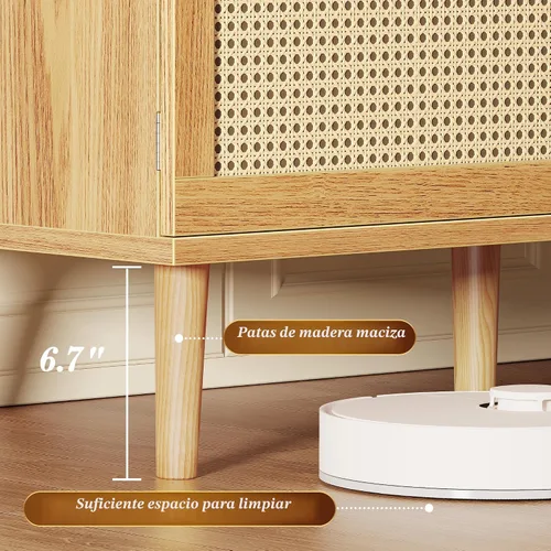 Miniatura 6 de SUPERJARE Soporte de TV bohemio para TV de 65 pulgadas, centro de entretenimiento con estante ajustable, consola de TV de ratán con 2 gabinetes