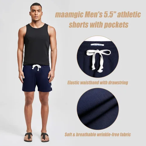 Miniatura 2 de maamgic Pantalones cortos deportivos para hombre, 5.5 pulgadas, cintura elástica, pantalones cortos de entrenamiento para hombre, pantalones cortos