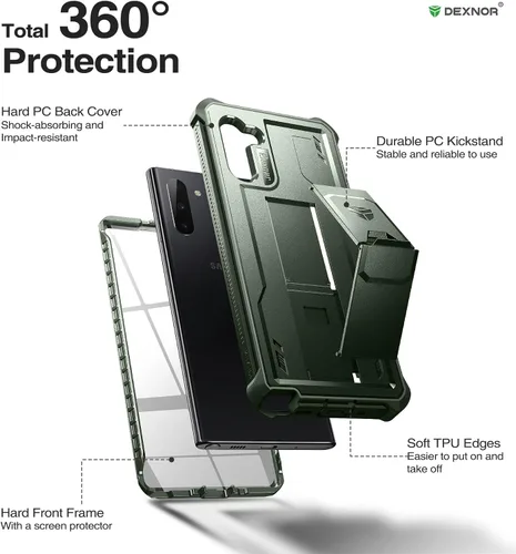 Miniatura 6 de Dexnor Funda para Samsung Galaxy Note 10, [Protector de pantalla y soporte integrados] Protección de grado militar pesado a prueba de golpes
