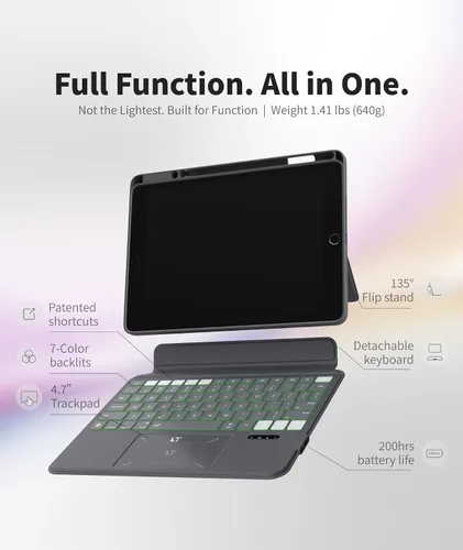Miniatura 2 de EIP Funda con teclado Bluetooth para iPad de 10.2 pulgadas (7ª/8ª/9ª generación) y iPad Air de 10.5 pulgadas (3ª generación), funda magnética