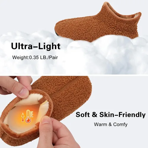 Miniatura 4 de Scurtain Pantuflas unisex para niños grandes, calcetines de lana artificial con suela de goma antideslizante para niños grandes, niñas y niños