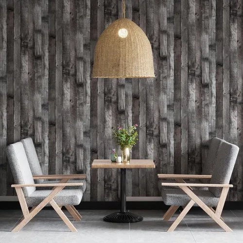 Miniatura 8 de Papel tapiz de madera vintage para despegar y pegar de 17.3"×80" gris/negro, papel de contacto de madera rústica, papel tapiz extraíble, papel