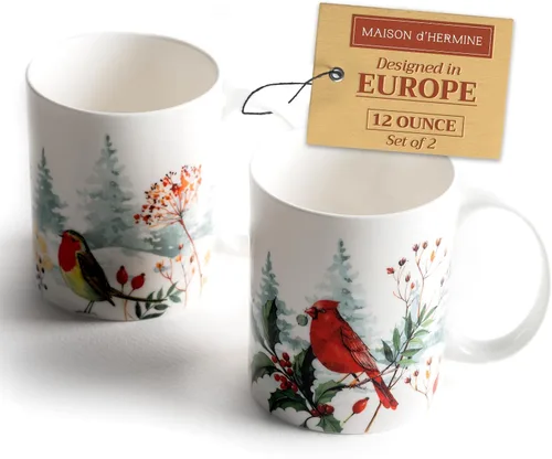 Miniatura 37 de Maison d' Hermine Taza de café con asas, tazas de porcelana fina de hueso, paquete de dos tazas de té para bebidas calientes, capuchino, latte, 015