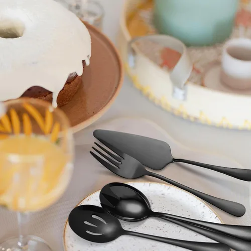 Miniatura 5 de Juego de Utensilios para Servir Negros de 10 Piezas de Acero Inoxidable para Cocina Catering Cubertería incluye Pinzas para Catering Cucharas
