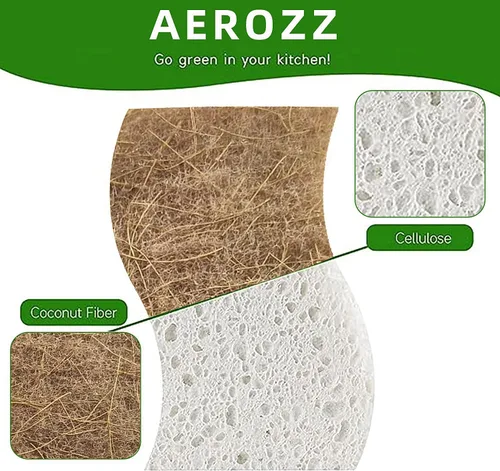 Miniatura 2 de Paquete de 10 esponjas naturales biodegradables para cocina, esponja compostable de celulosa y nuez de coco, esponjas ecológicas de secado rápido