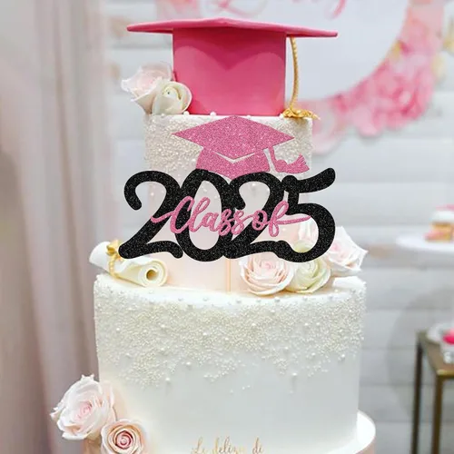 Miniatura 5 de 1 pieza de decoración para pastel de clase 2025 con purpurina, tapa de graduación 2025, decoración de pastel de felicitaciones para 2025, decoración