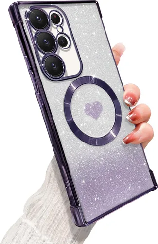 Miniatura 18 de ZONRW Funda magnética para Samsung Galaxy S22 Plus, para mujeres y niñas, chapado de lujo suave, con purpurina degradada, lindo corazón, compatible