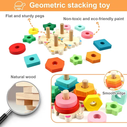 Miniatura 5 de WOOD CITY Juguetes apilables para niños pequeños de 1 a 3 años, clasificador de formas Montessori, juguetes para bebés de 12 a 18 meses