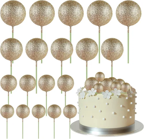 Miniatura 23 de ASTARON 20 piezas de decoración de bolas para pastel, mini globos, decoración de pastel con palos, bolas de pastel plateadas para graduación, boda