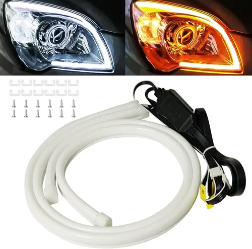 Qasim Tira de señal de giro secuencial LED, tira de faros LED de 18 pulgadas, luz diurna de 12 V, tubo LED para decoración interior y exterior de