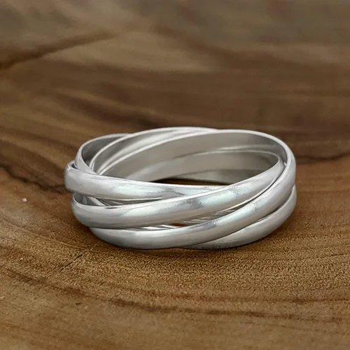 Miniatura 2 de Silverly Anillos de boda de estilo ruso para él y ella, anillo de cinco bandas entrelazadas, anillos clásicos de plata de ley 925 multibanda
