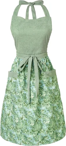 Miniatura 15 de Bonitos delantales florales para mujer con bolsillos, delantal de algodón ajustable con correa para el cuello para cocina, cocina, hornear
