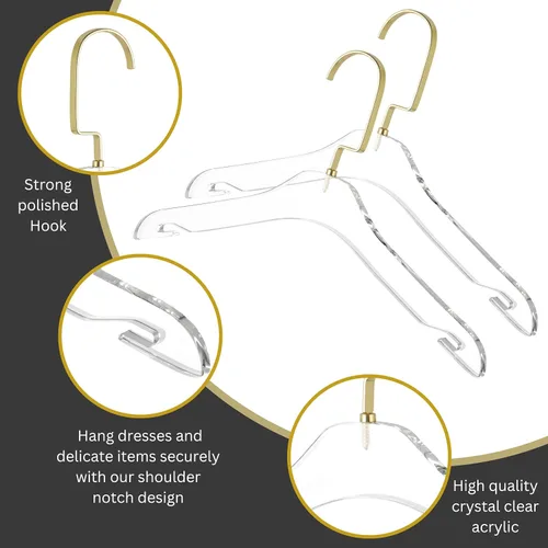 Miniatura 3 de HomeCube USA - Perchas de acrílico transparente con ganchos dorados, diseño Lucite resistente, elegante y resistente para suéteres, trajes