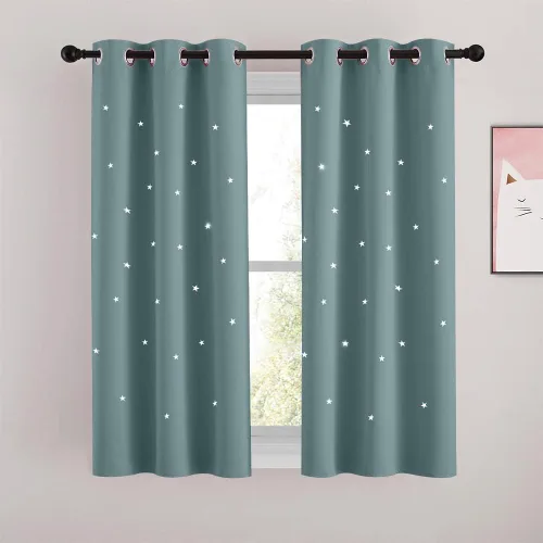Miniatura 17 de NICETOWN Cortinas infantiles perforadas, cortinas marroquíes con estrellas azules para dormitorio de niñas, gruesas y suaves, para oscurecer la Azul