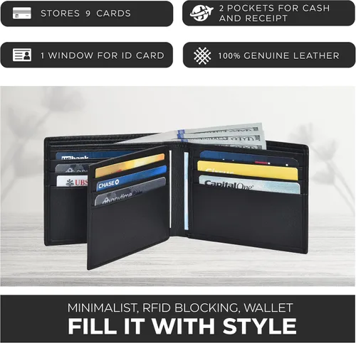 Miniatura 3 de Carteras RFID delgadas para hombres - Cartera de bolsillo frontal de piel genuina