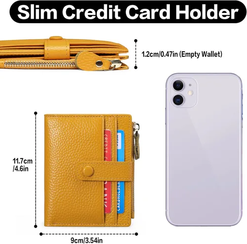 Miniatura 3 de FALAN MULE Billeteras pequeñas para mujer, con bloqueo RFID, delgada, plegable, de cuero, con cremallera, monedero, AP-amarillo, Minimalista