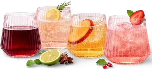 40 unidades de copas de vino, champán y whisky sin tallo irrompibles de plástico elegantes y duraderas de Origami Ripple, desechables para Rosa