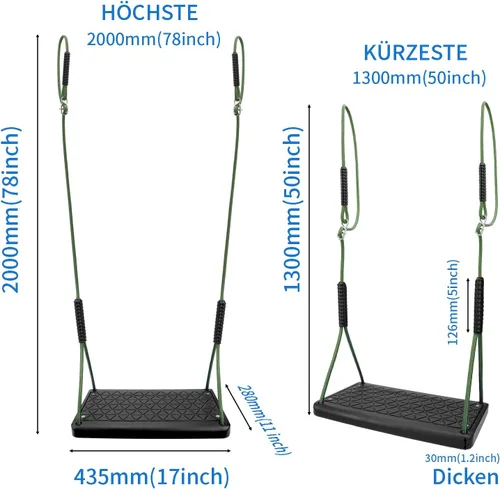 Miniatura 4 de Asiento de columpio resistente, juego de columpio antideslizante para árbol con cuerda ajustable, juego de columpios para patio de recreo
