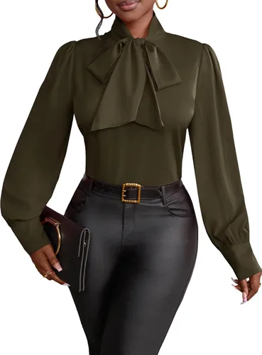 Miniatura 20 de Vrtige Camisa de mujer elegante con cuello de lazo, manga larga, blusa para la oficina