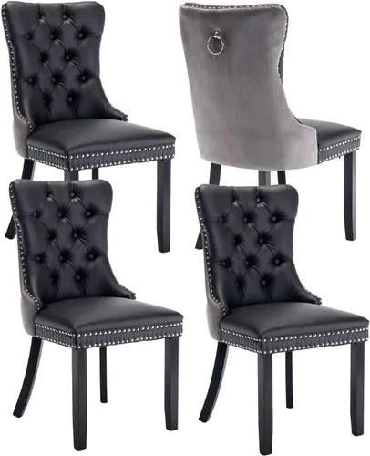 Miniatura 61 de Shenyon Juego de 2 Sillas de Comedor de Terciopelo Gris, Sillas de Comedor Tapizadas con Ribete de Anilla Trasera y Patas de Madera Maciza, Sillas