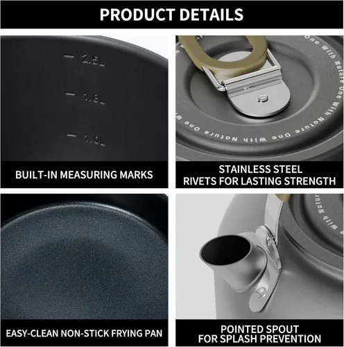 Miniatura 9 de Alocs Camping Cookware Set - Lightweight Camping Pots and Pans - Portable Outdoor Cookware with Kettle - Camping Cookware Mess Kit for 2