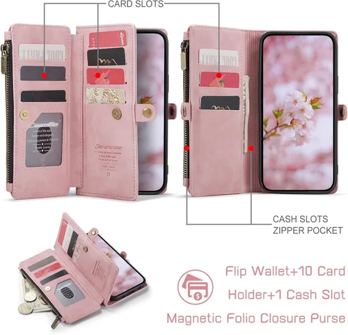 Miniatura 2 de Defencase Funda compatible con Galaxy A13 5G con tarjetero de bloqueo RFID para mujeres y hombres, correa magnética de piel sintética con cierre
