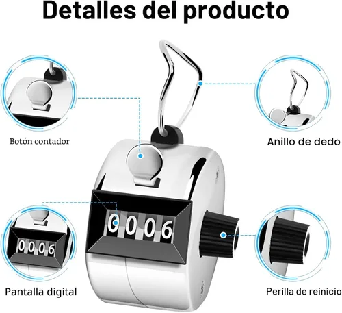 Miniatura 6 de Decymis Paquete de 2 contadores Clicker, Contador manual de Metal, Contador mecánico de 4 dígitos para la palma para contar números, entrenamiento