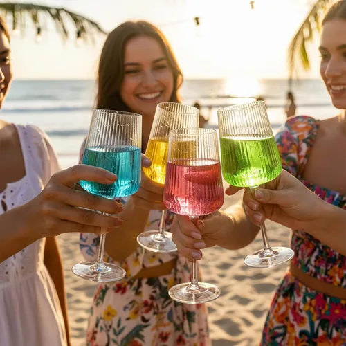 Miniatura 2 de Copas de vino acanaladas sopladas a mano con tallo, transparentes, copas de cristal sin plomo, regalo de lujo, juego de 4, únicas, copa de vino