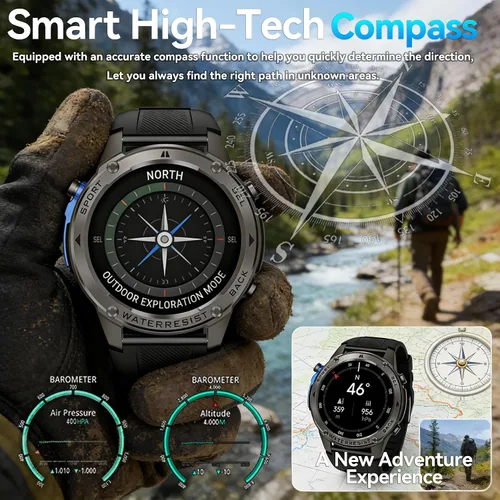 Miniatura 2 de Reloj inteligente con GPS para hombre, reloj inteligente militar resistente, brújula, resistente al agua hasta 164.0 ft, batería grande de 500 mAh